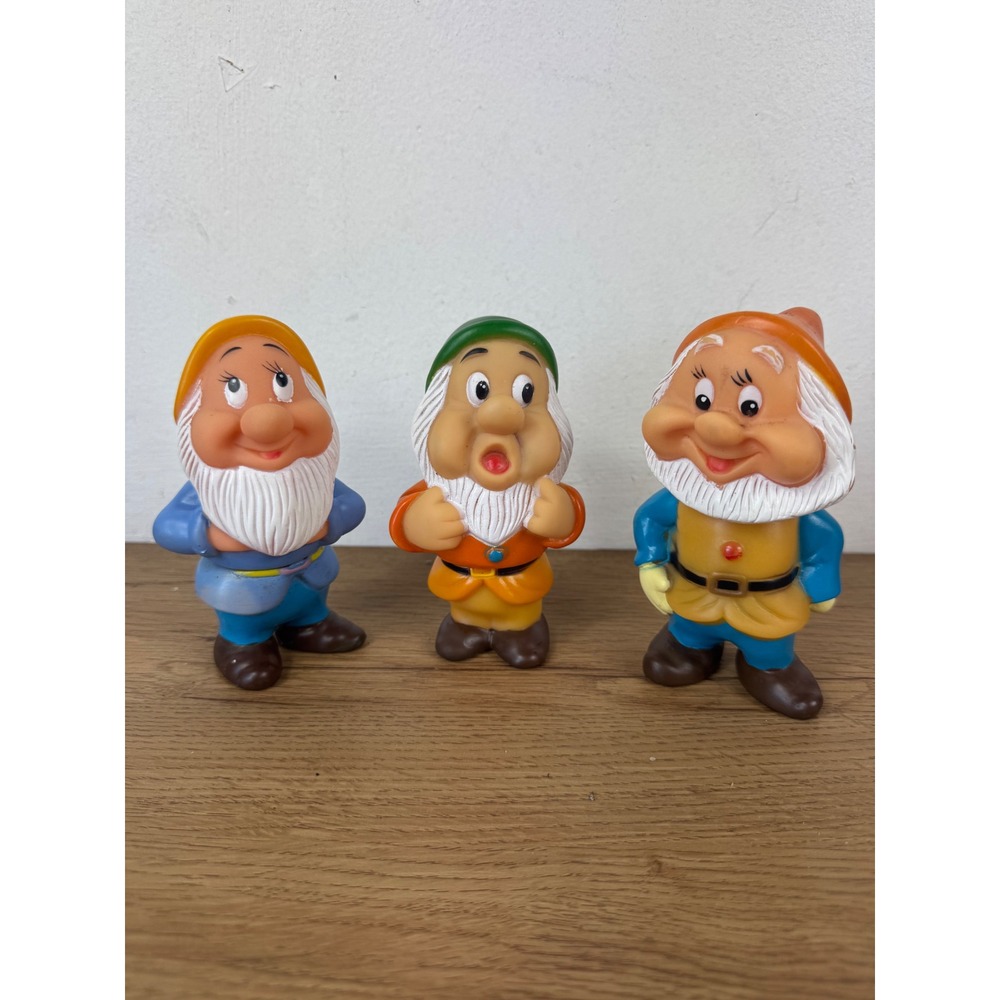 Disney Seven Dwarfs Vintage Squeaky Figures Set 3 Happy Sneezy Doc Hong Kong
